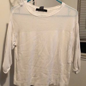 White 3 Quarter Sleeved Shirt W/ Fishnet Detail